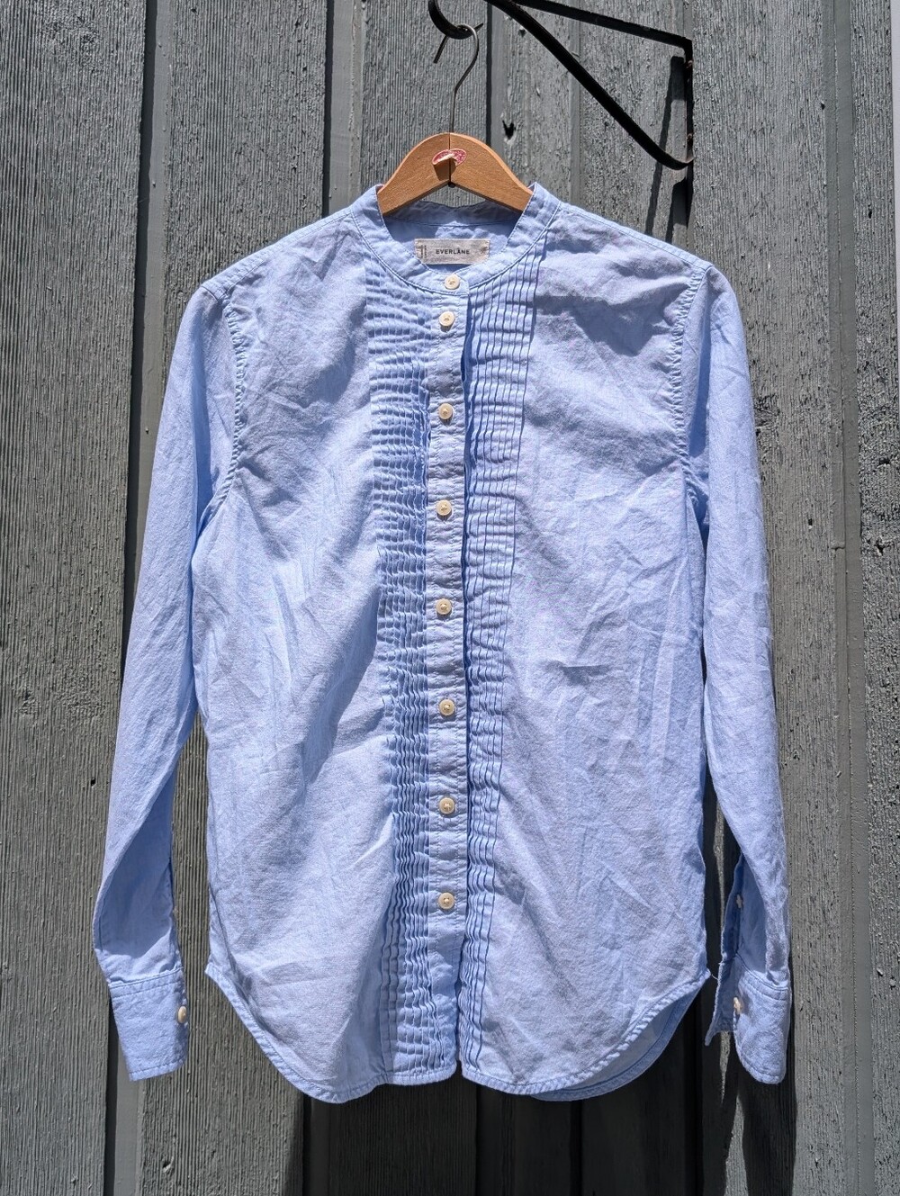 Everlane Light Blue Ruffle-Placket Button Down Shirt